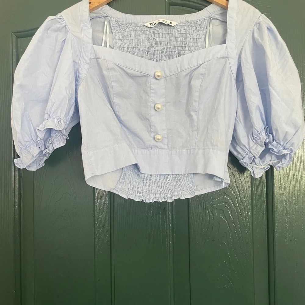 Zara Sky Blue Puff Sleeve Blouse